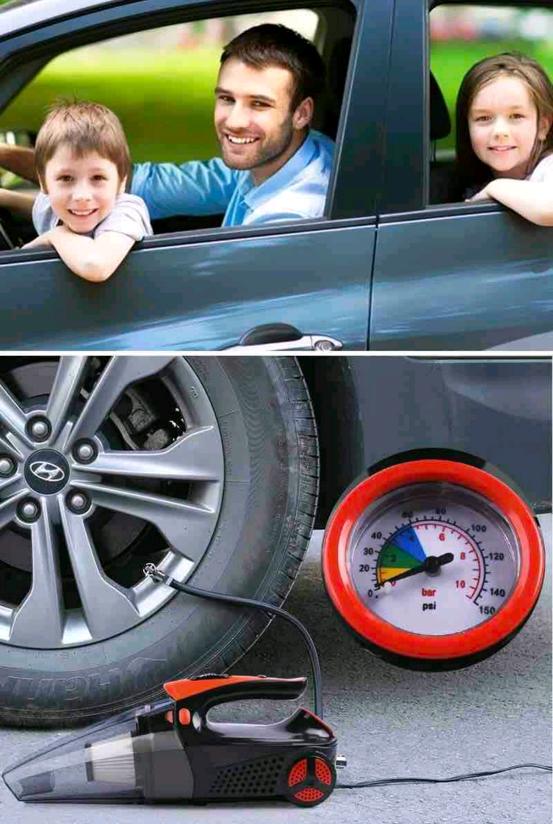 AUTO USISIVAČ ZA AUTOMOBIL KOMPRESOR PUMPA ZA GUME